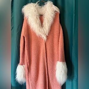 Free People Kate fur trimmed sweater jacket